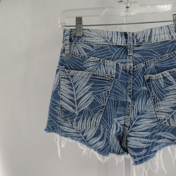 Anthro Current/Elliott Womens Size 25 Palm Print High Rise Denim Jean Shorts - Picture 12 of 14